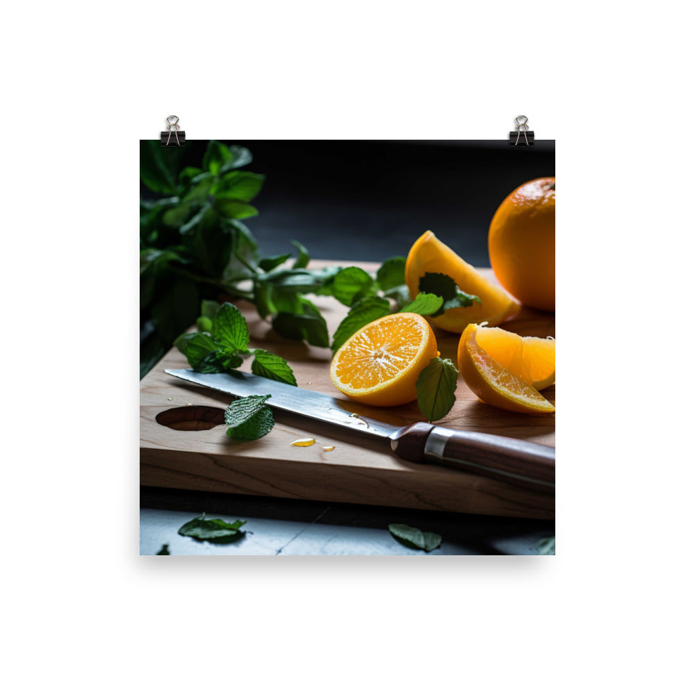 Oranges on a Cutting Board photo paper poster - Posterfy.AI
