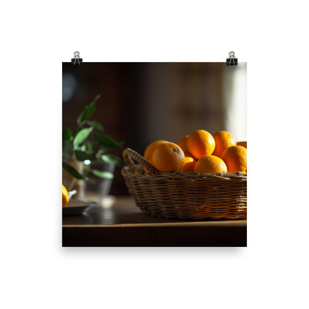 Oranges in a Wicker Basket photo paper poster - Posterfy.AI