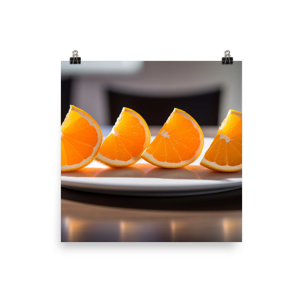 Orange Wedges on a White Plate photo paper poster - Posterfy.AI
