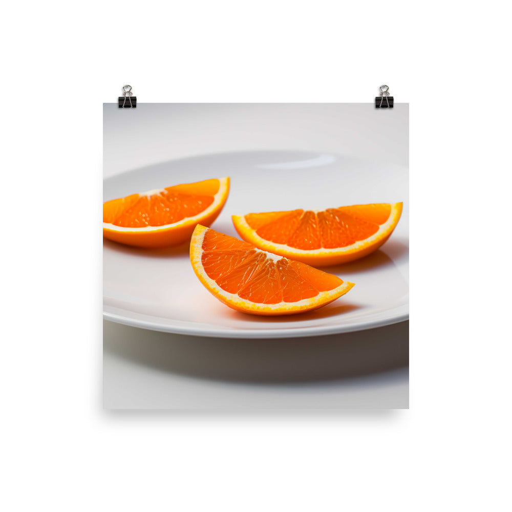 Orange Wedges on a White Plate photo paper poster - Posterfy.AI