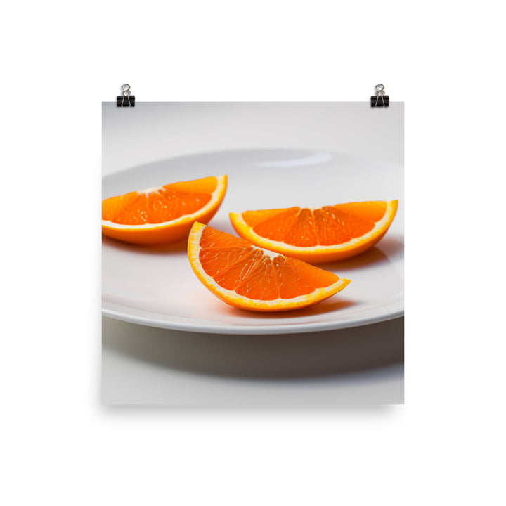 Orange Wedges on a White Plate photo paper poster - Posterfy.AI