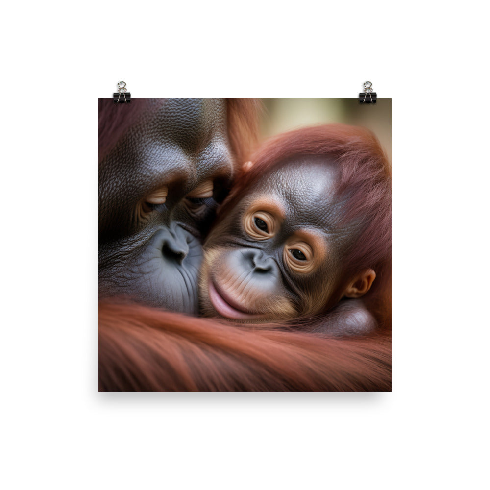 Gentle Orangutan Mother and Baby photo paper poster - Posterfy.AI