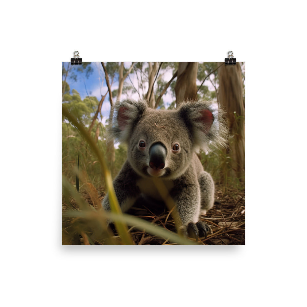 Adorable Koala Cub in the Eucalyptus Forest photo paper poster - Posterfy.AI