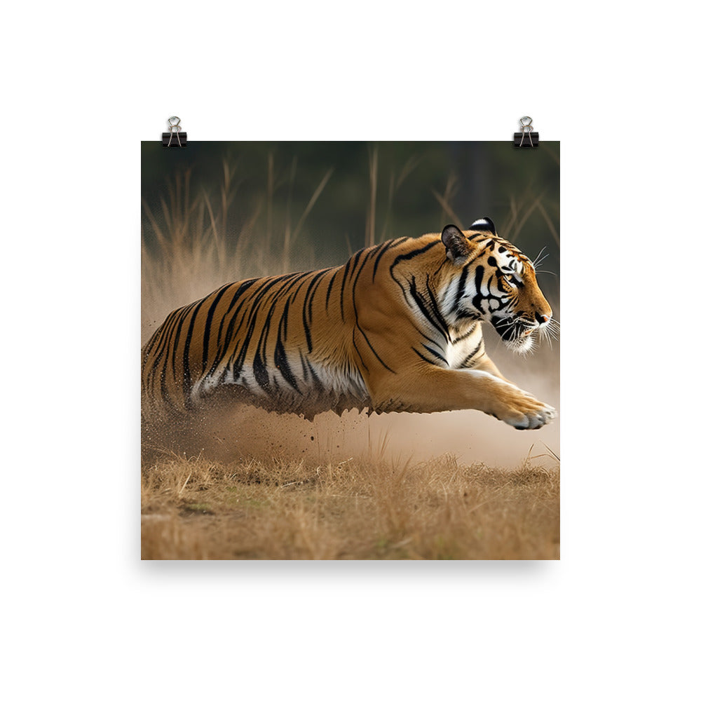 Bengal Tiger Pouncing on Prey photo paper poster - Posterfy.AI