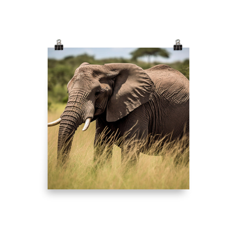 Majestic African Elephant Grazing in the Savannah photo paper poster - Posterfy.AI