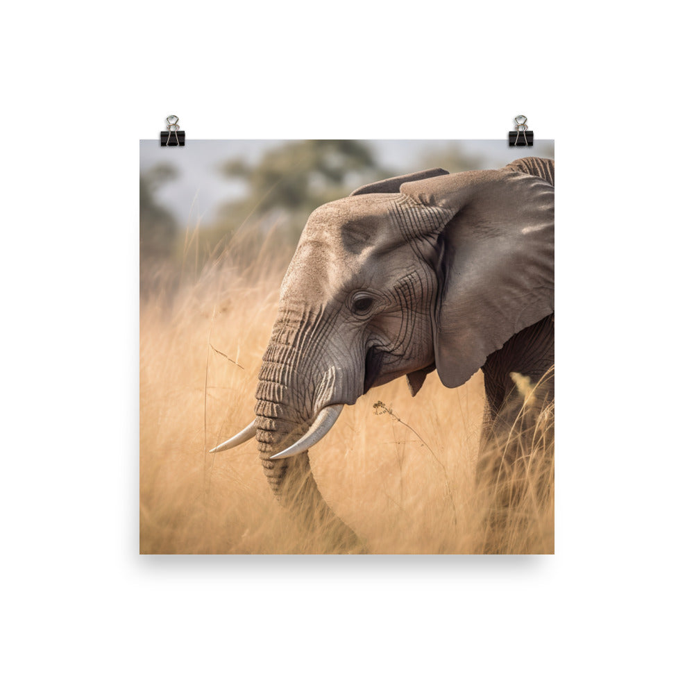 Majestic African Elephant Grazing in the Savannah photo paper poster - Posterfy.AI