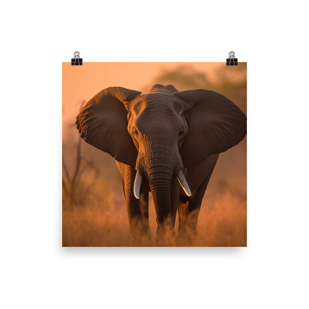 Graceful African Elephant Walking in the Sunset photo paper poster - Posterfy.AI