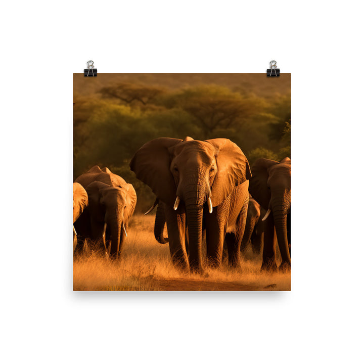 African Elephant Matriarch and Her Herd photo paper poster - Posterfy.AI