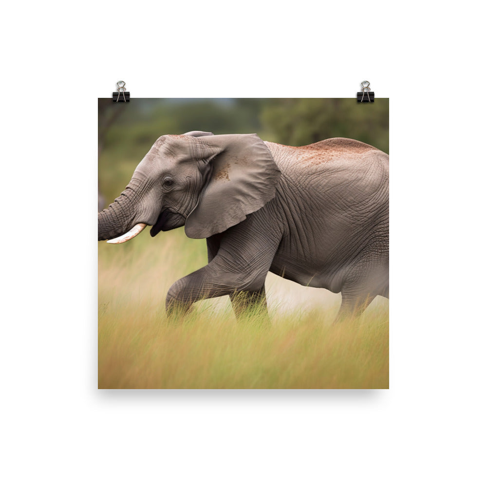 African Elephant in Motion photo paper poster - Posterfy.AI