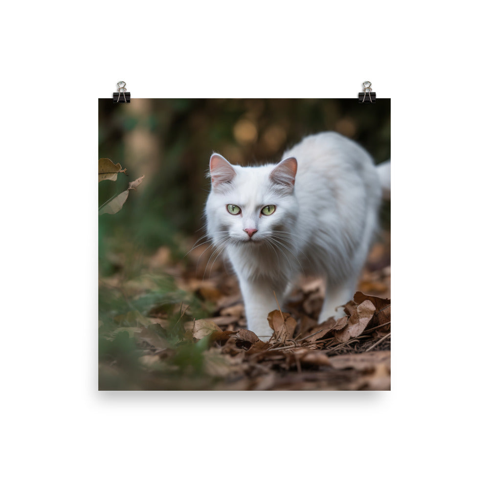 Curious Turkish Angora exploring its surroundings photo paper poster - Posterfy.AI