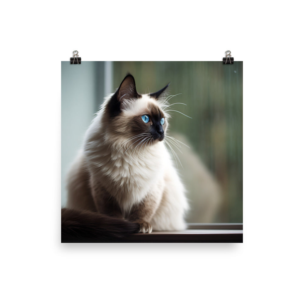 Graceful Balinese Cat Posing on the Window Sill photo paper poster - Posterfy.AI