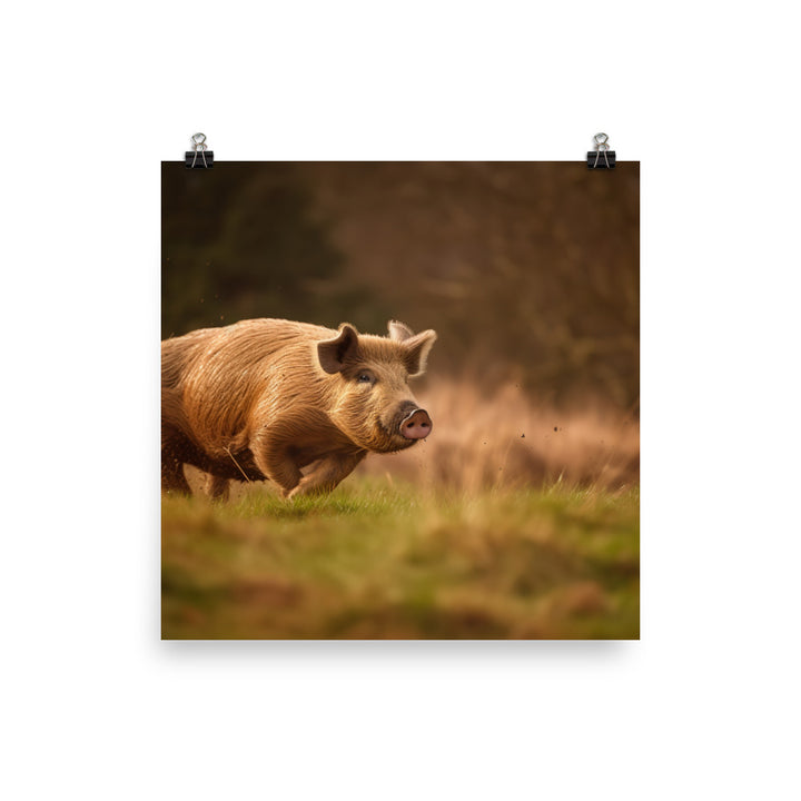 Berkshire Pig in Action photo paper poster - Posterfy.AI