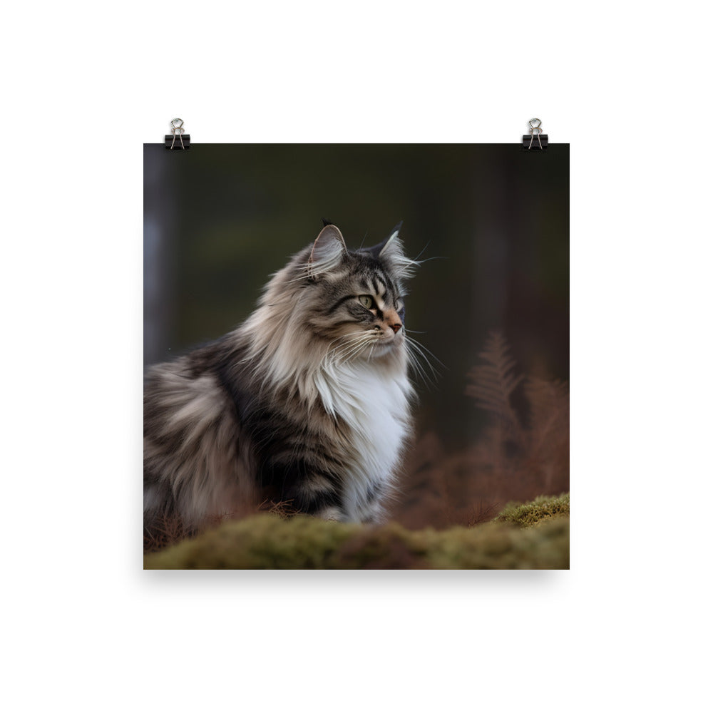 Majestic Norwegian Forest Cat in the Wild photo paper poster - Posterfy.AI