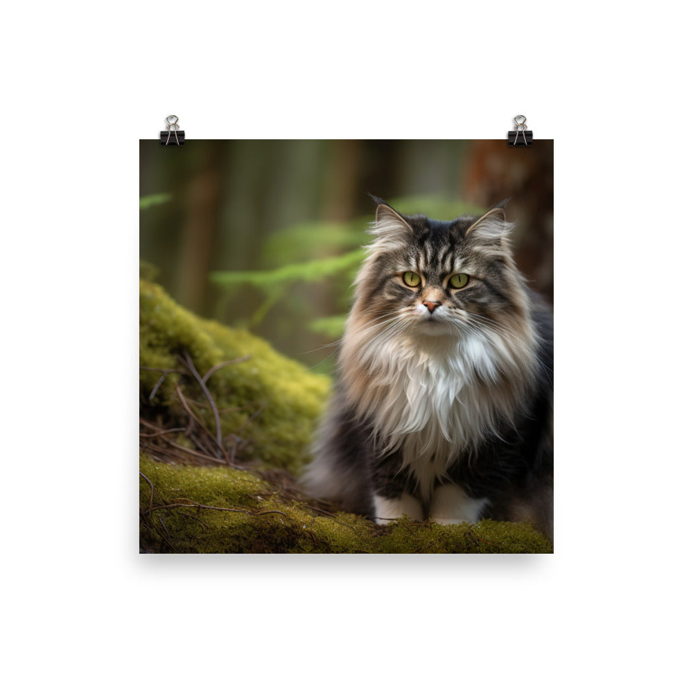 Majestic Norwegian Forest Cat in the Wild photo paper poster - Posterfy.AI