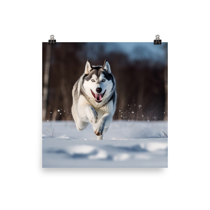 Siberian Husky in full stride photo paper poster - Posterfy.AI