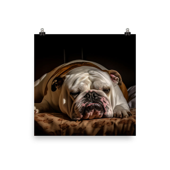 Sleepy Bulldog in His Bed photo paper poster - Posterfy.AI