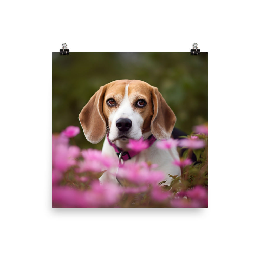 Beagle and the flowers photo paper poster - Posterfy.AI