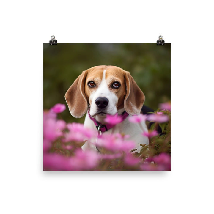 Beagle and the flowers photo paper poster - Posterfy.AI