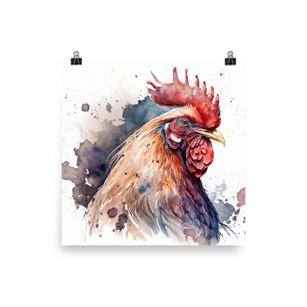 Rooster in watercolour photo paper poster - Posterfy.AI