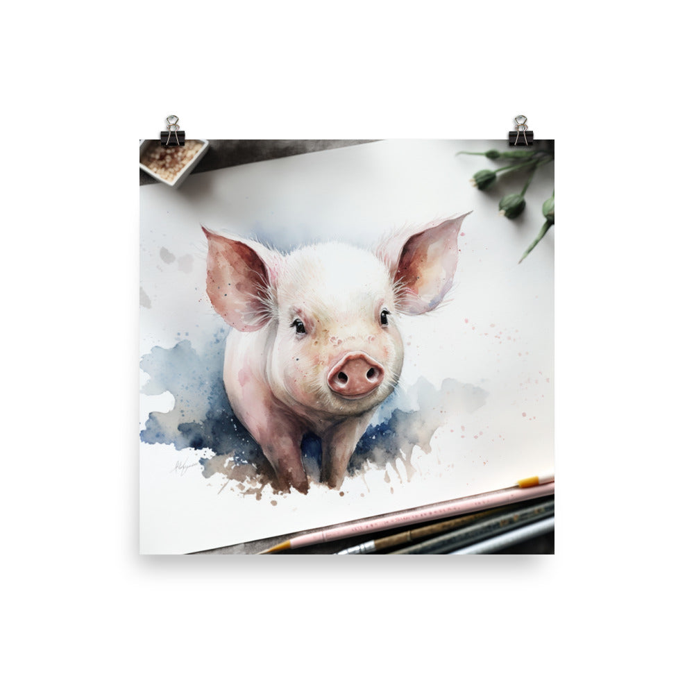 Pig in watercolour photo paper poster - Posterfy.AI