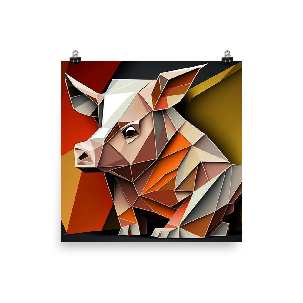 Pig in colorful cubism style photo paper poster - Posterfy.AI