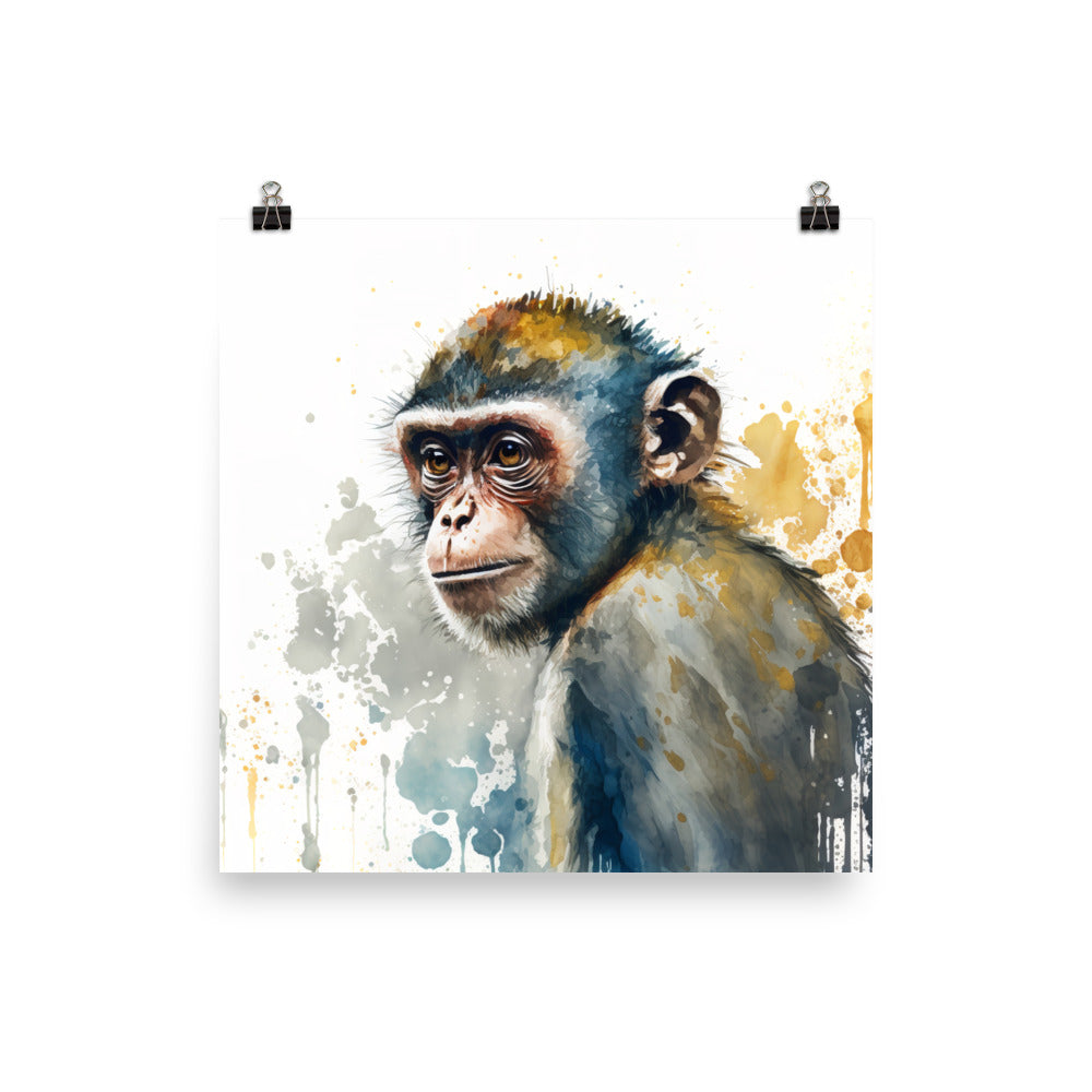 Monkey in watercolour photo paper poster - Posterfy.AI