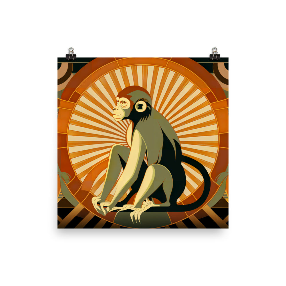 Monkey in art deco photo paper poster - Posterfy.AI