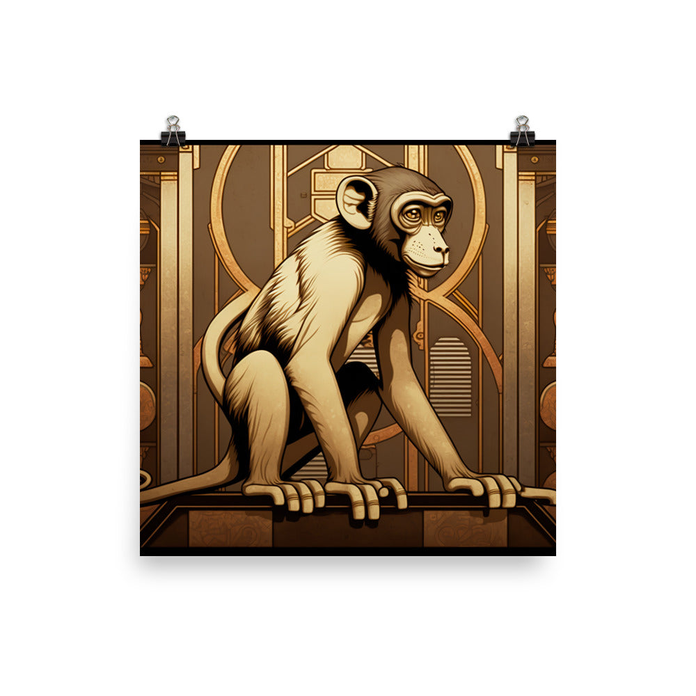 Monkey in art deco photo paper poster - Posterfy.AI