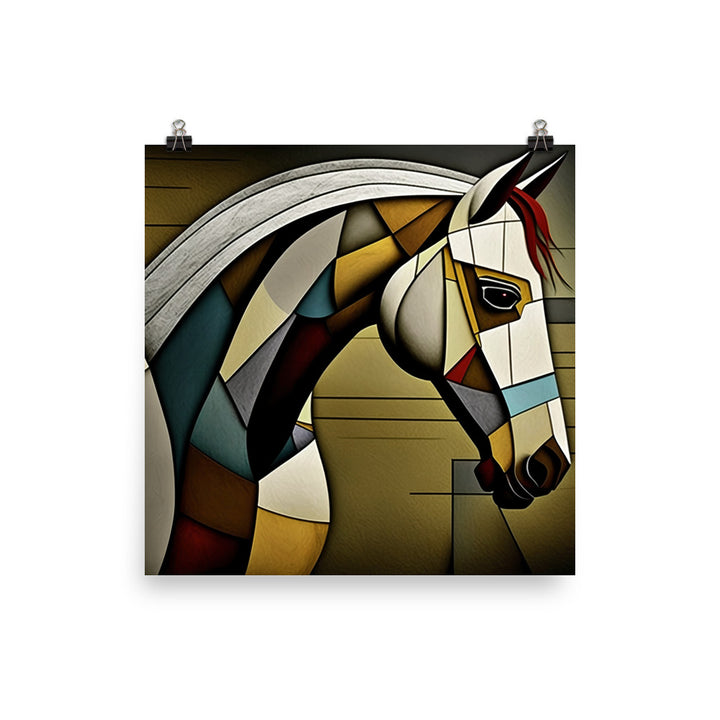 Horse in colorful cubism style photo paper poster - Posterfy.AI