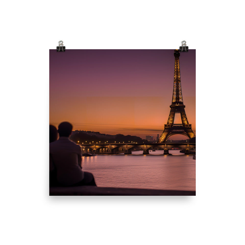 Romantic Evening at Eiffel Tower photo paper poster - Posterfy.AI