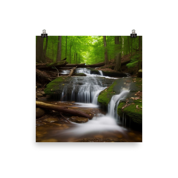 Majestic Waterfall in the Woods photo paper poster - Posterfy.AI