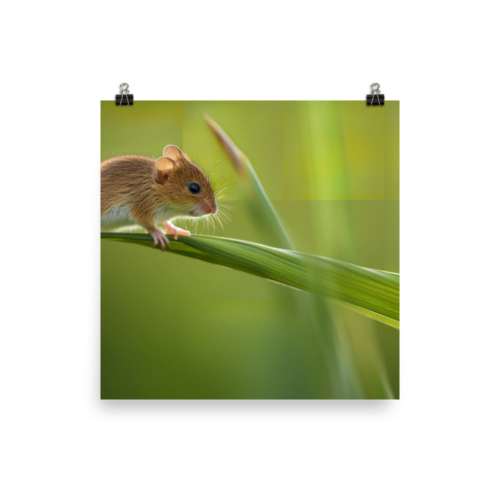Harvest Mouse balancing on a blade of grass photo paper poster - Posterfy.AI