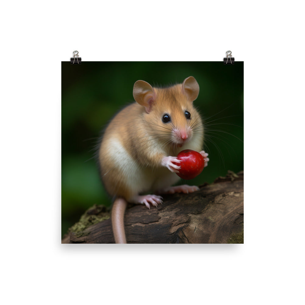 Feisty Dormouse nibbling on a nut photo paper poster - Posterfy.AI
