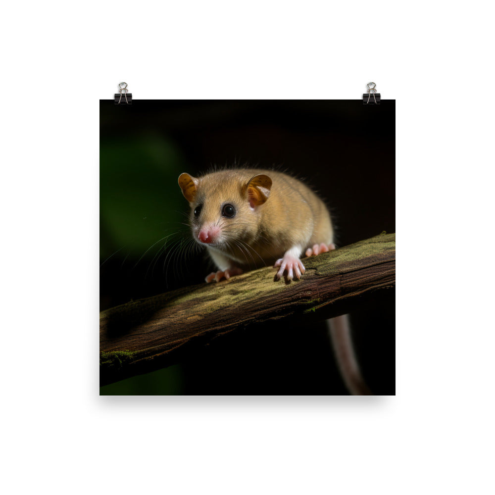 Energetic Dormouse playing on a branch photo paper poster - Posterfy.AI