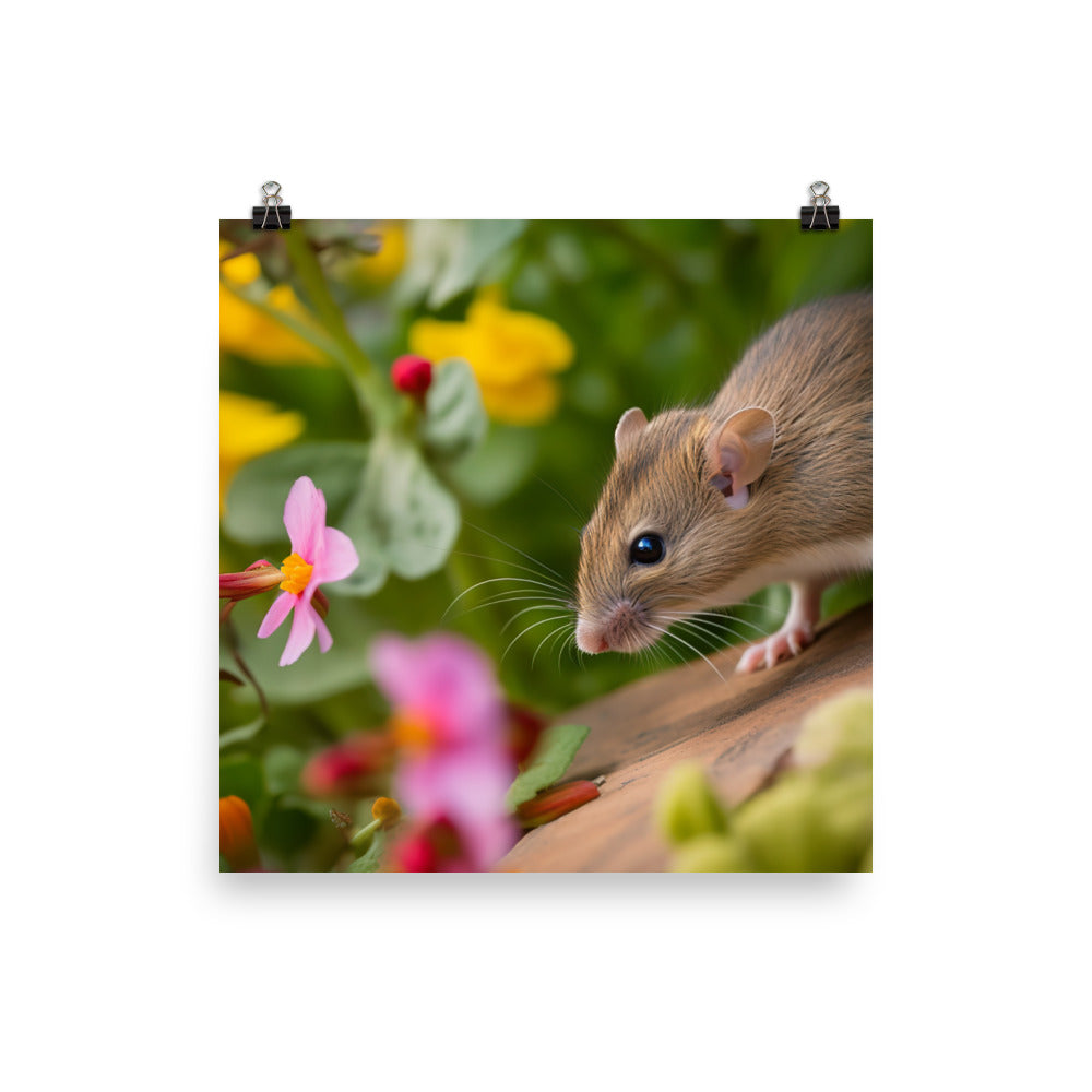 Playful House Mouse in the Garden photo paper poster - Posterfy.AI