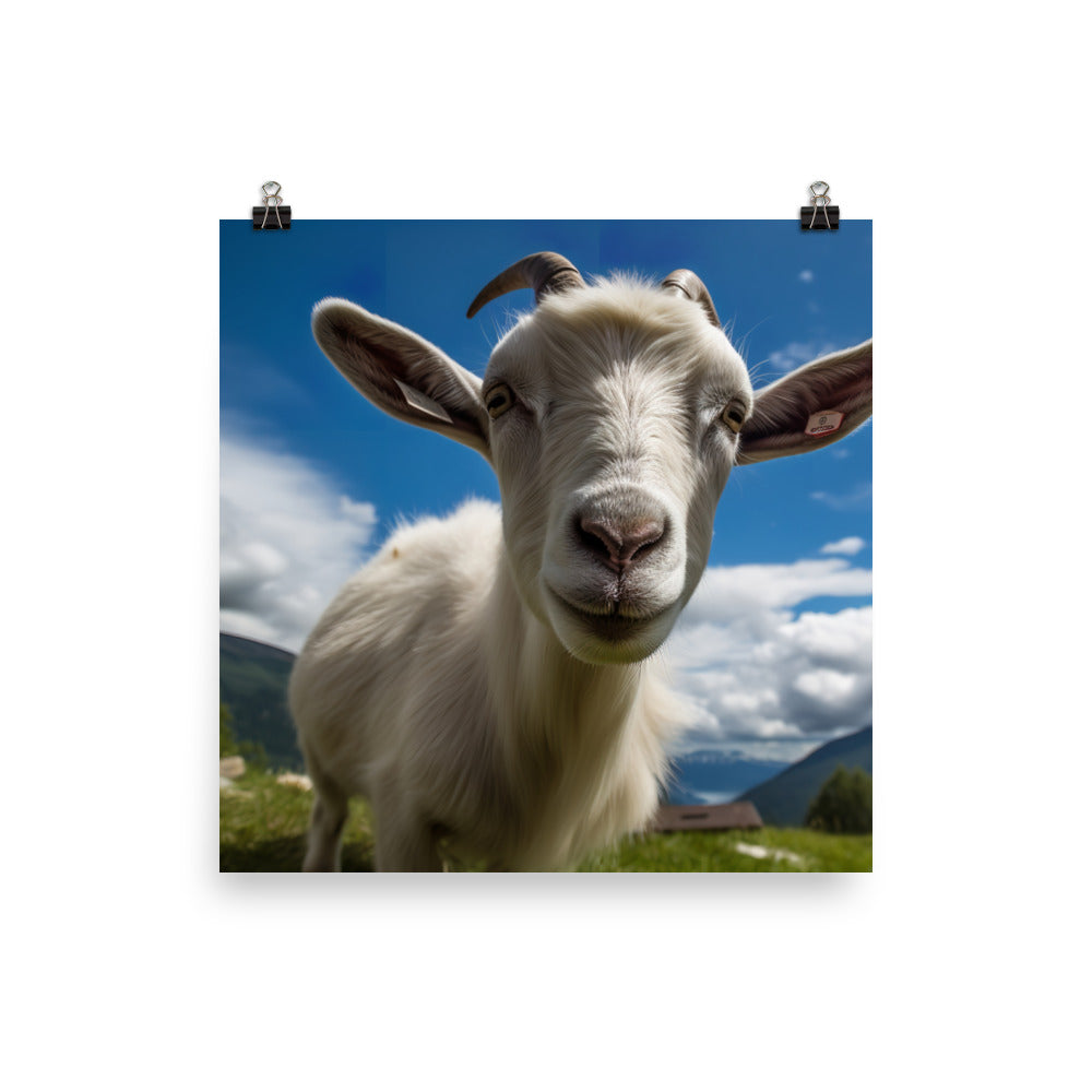 Curious Saanen goat photo paper poster - Posterfy.AI