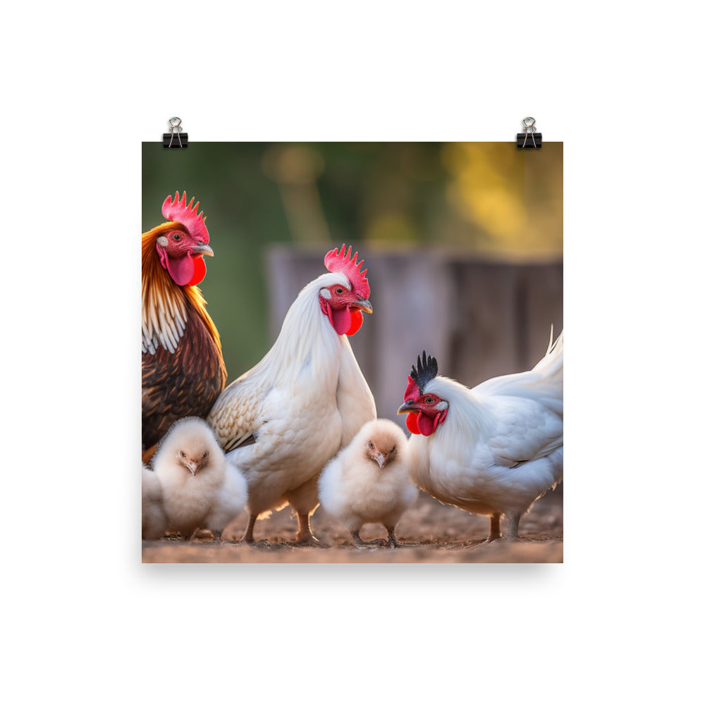 Leghorn Chicken Family Portraits photo paper poster - Posterfy.AI