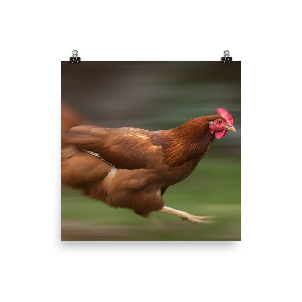 Rhode Island Red Chicken in Motion photo paper poster - Posterfy.AI