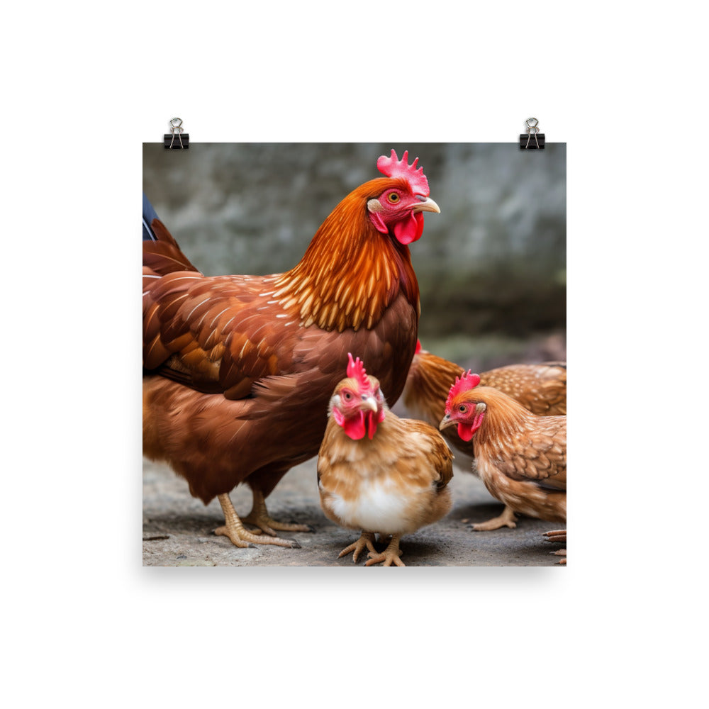 Rhode Island Red Chicken Family Portrait photo paper poster - Posterfy.AI