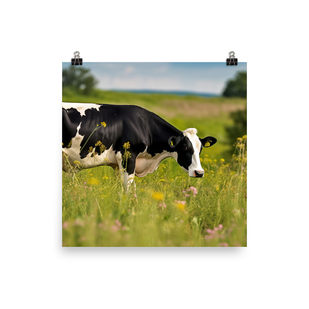 Holstein Cow Grazing in a Meadow photo paper poster - Posterfy.AI