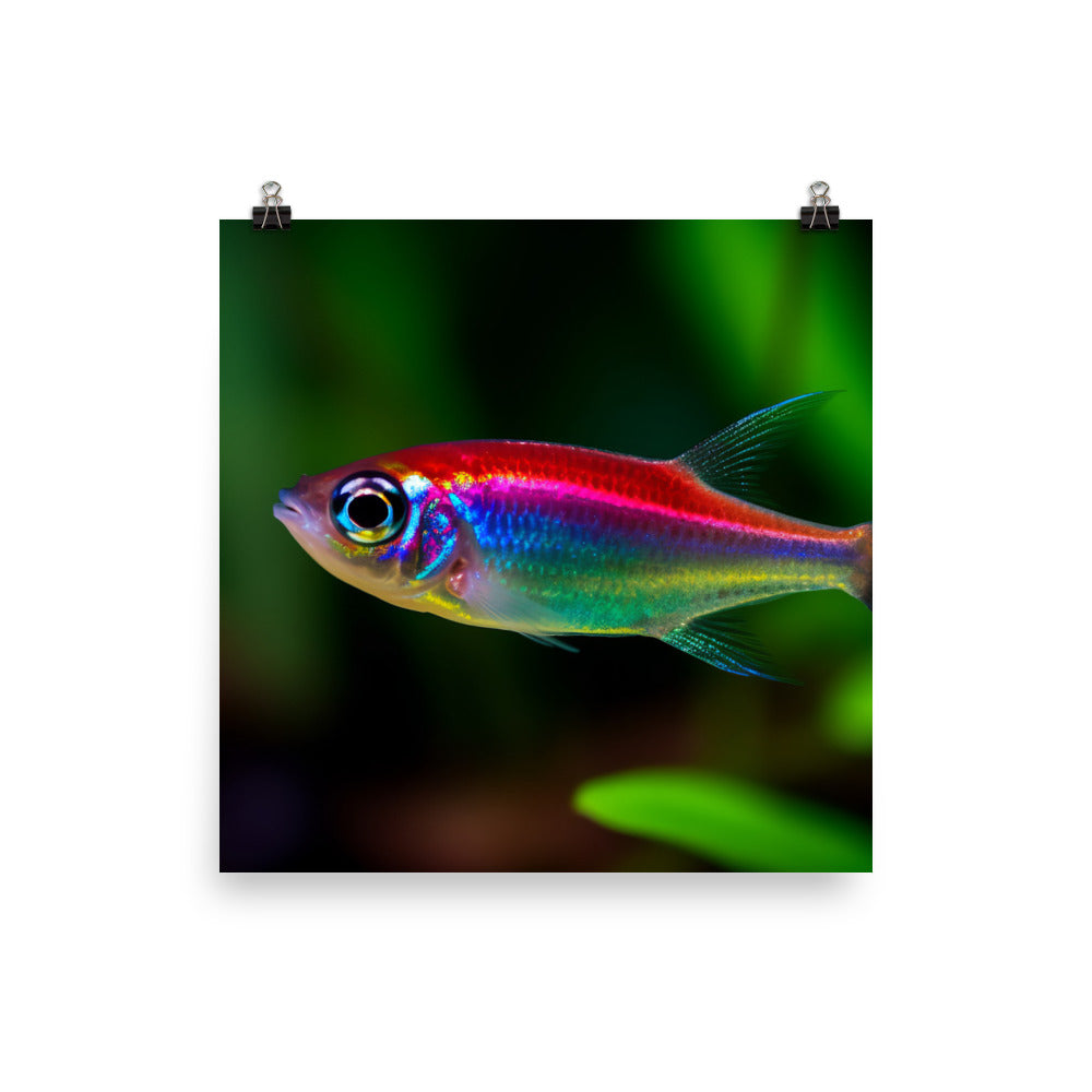 Glowing Neon Tetra in a Planted Aquarium Photo paper poster - Posterfy.AI