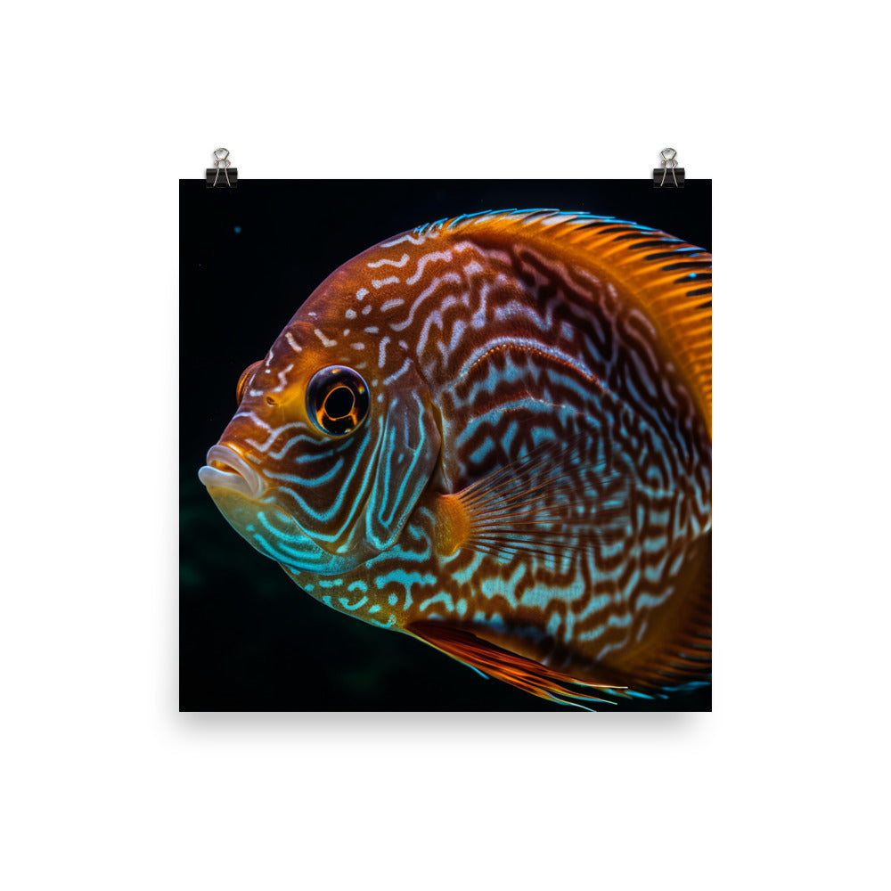 Majestic Discus Fish in Crystal Clear Waters Photo paper poster - Posterfy.AI