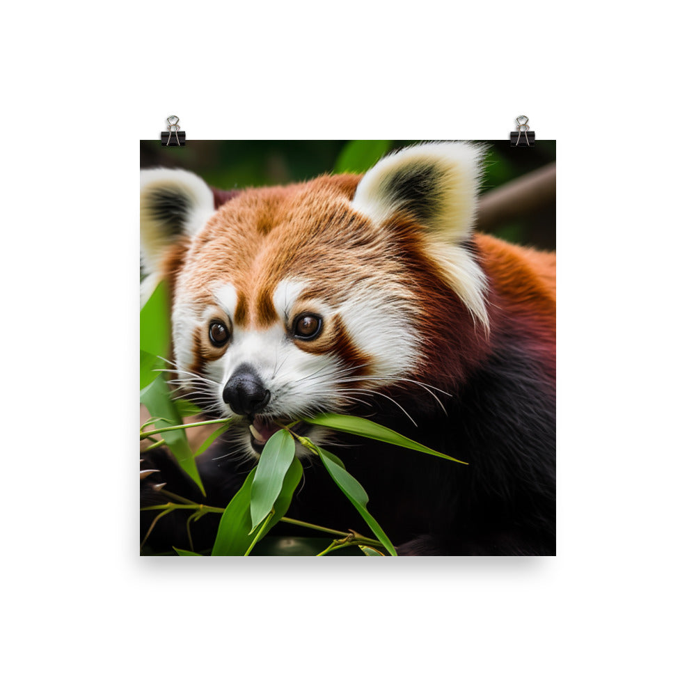 Red Panda Eating Bamboo Leaves Photo paper poster - Posterfy.AI