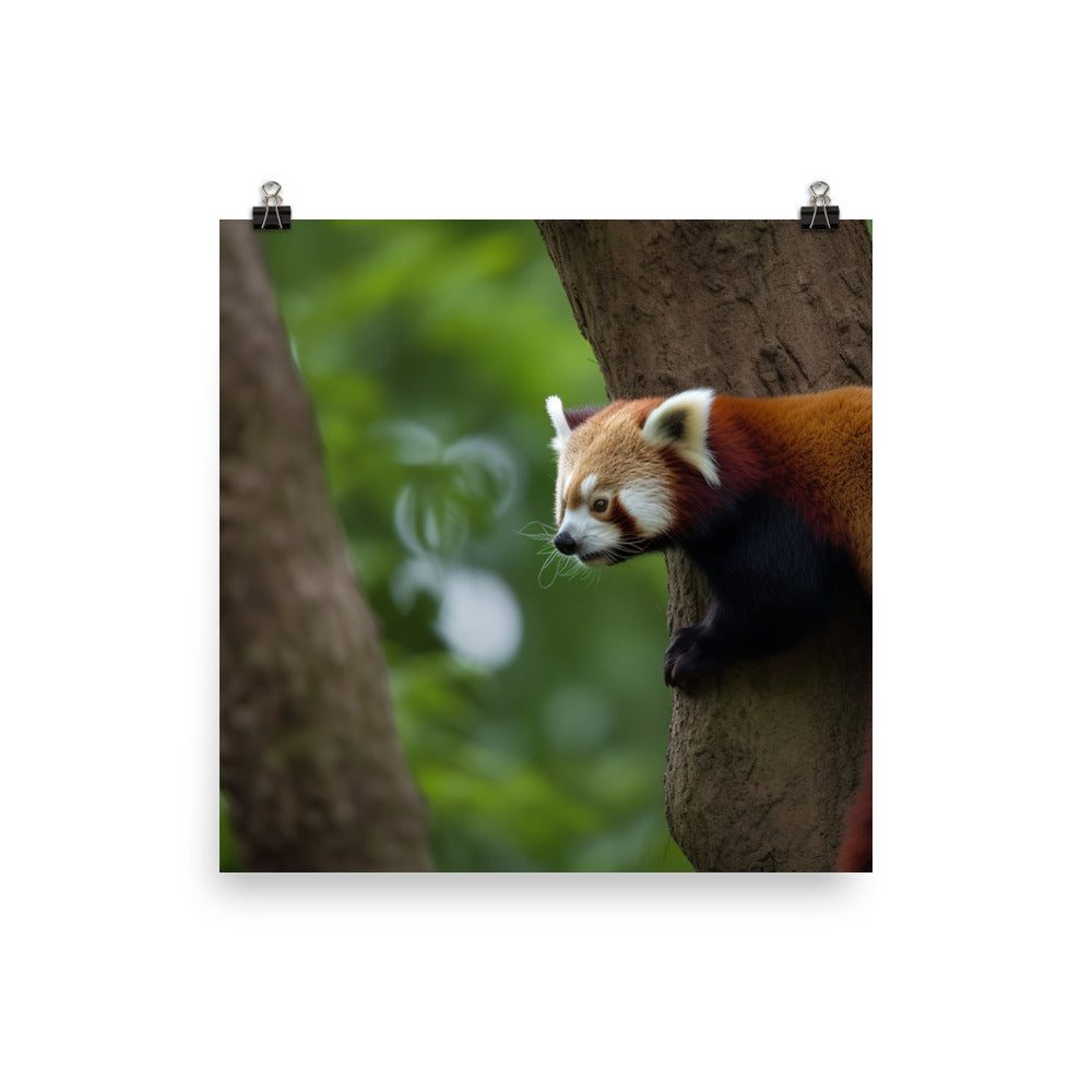 Red Panda Climbing on a Tree Trunk Photo paper poster - Posterfy.AI