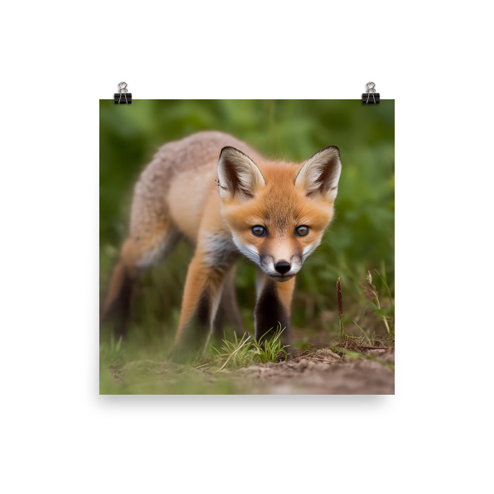 Curious Red Fox Pup at Play Photo paper poster - Posterfy.AI