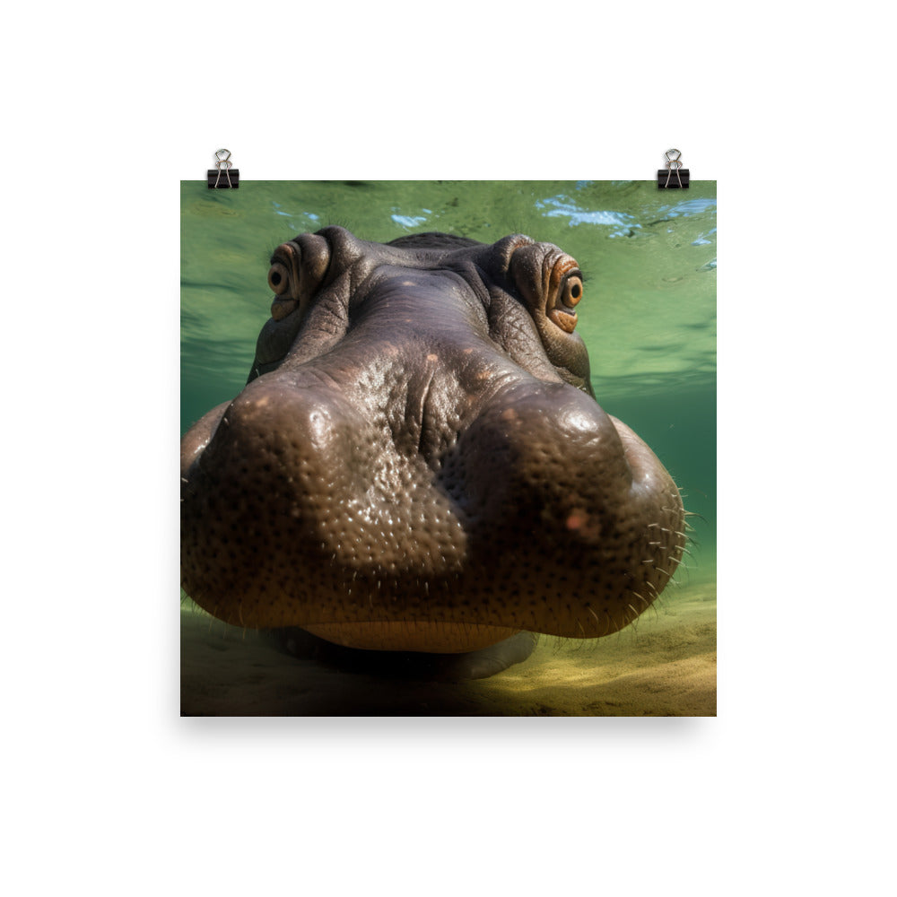 Underwater Hippopotamus Portrait Photo paper poster - Posterfy.AI