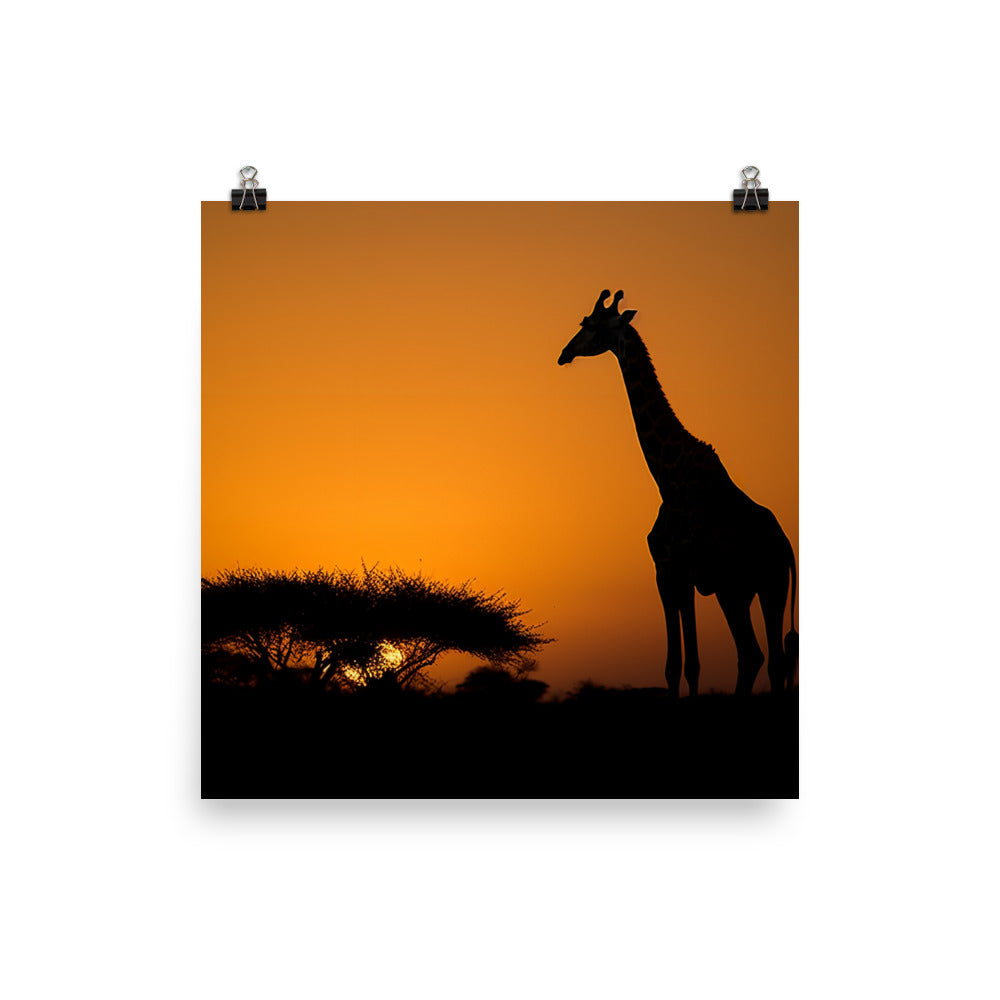 Giraffe Silhouette Against the Sunset Photo paper poster - Posterfy.AI