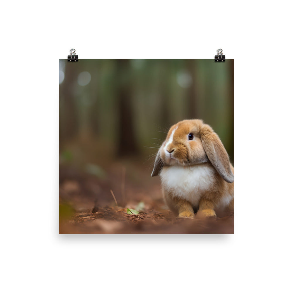 Serene Mini Lop Bunny in a Forest photo paper poster - Posterfy.AI