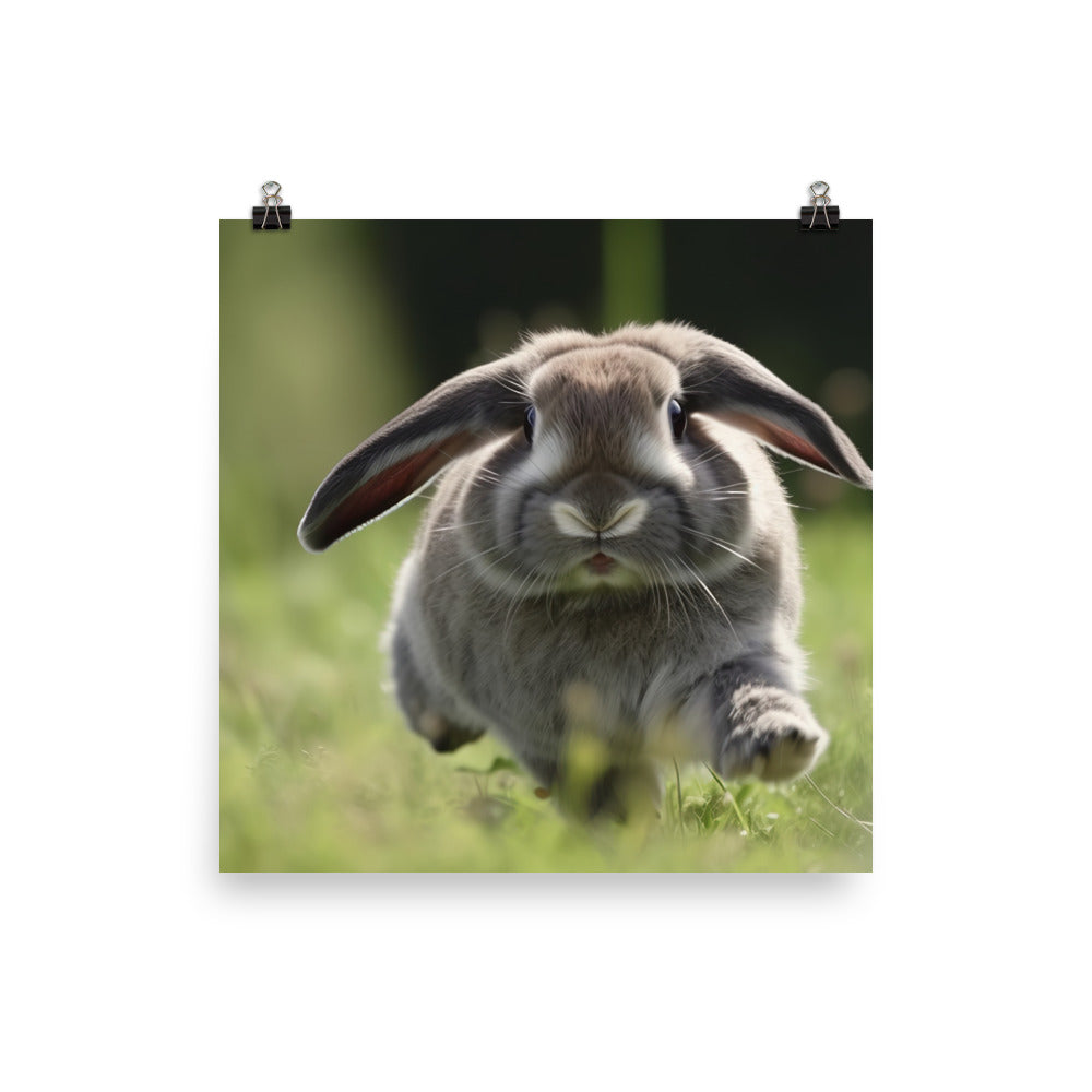 Playful Mini Lop Bunny in a Meadow photo paper poster - Posterfy.AI