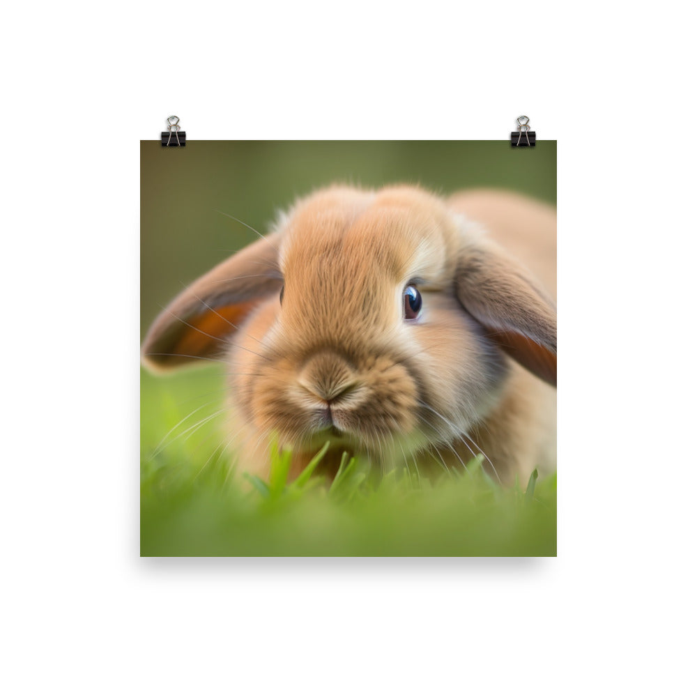Holland Lop - Adorable and cuddly bunny in the grass photo paper poster - Posterfy.AI